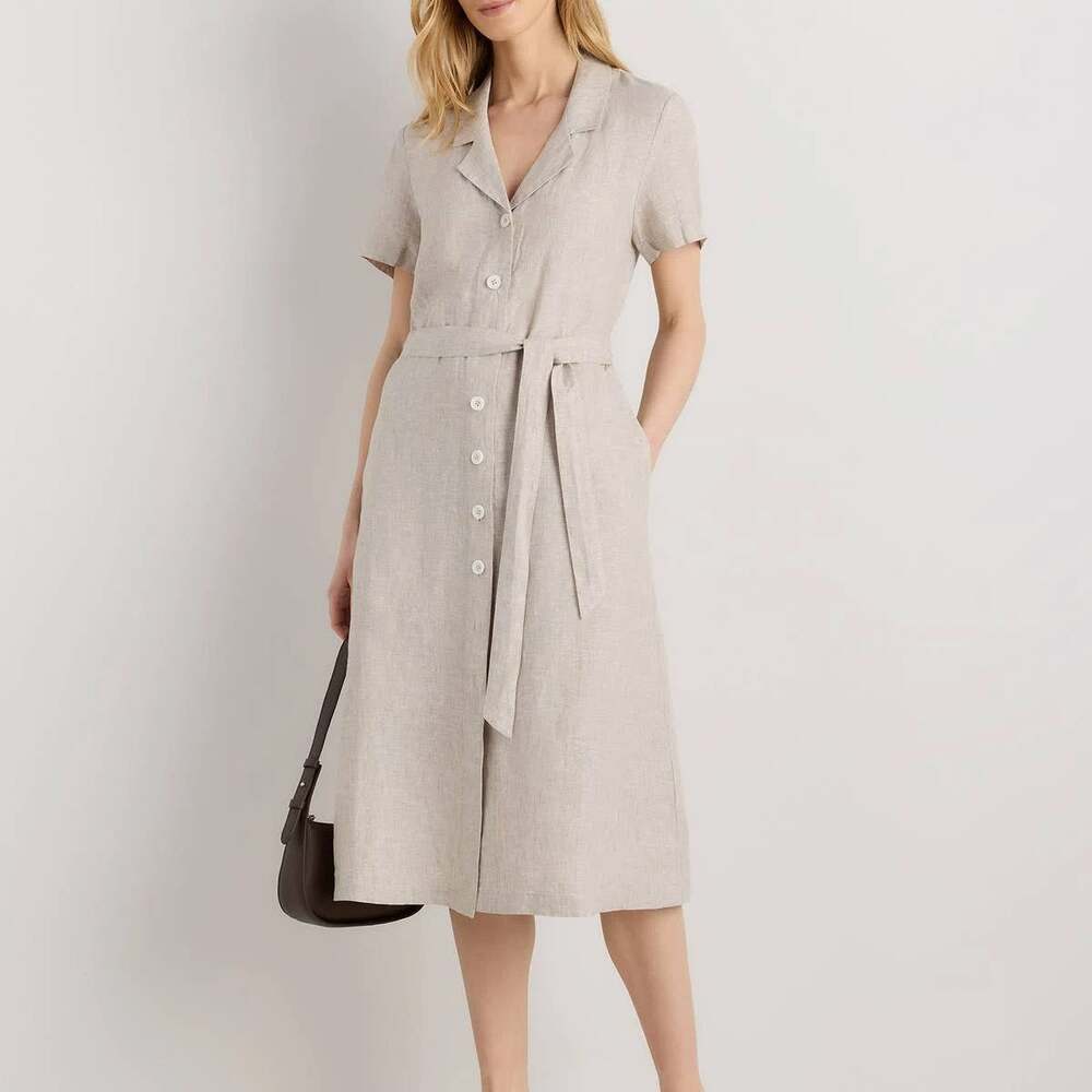 NWOT Quince 100% European Linen Button Front Dress Flax Small S